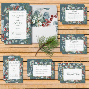 Winter Weihnachtsgrün Aquamarin Hochzeit Dankeskarte