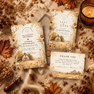 Romantische Herbst-Scheunen-Hochzeit Save The Date