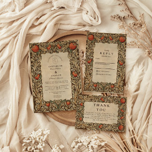 Elegante Vintage Pomegranate-Hochzeit Dankeskarte