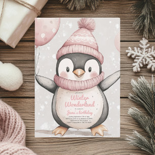 Whimsical Penguin Birthday   Vintag rosa Mittlere Geschenktüte