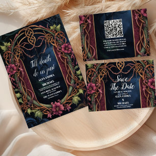 Art Nouveau Floral Gothic Halloween Hochzeit All In One Einladung