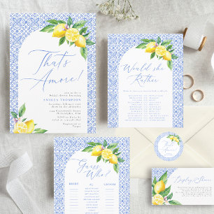 Das ist Amore Lemon Italian Blue Tile Brautparty Einladung
