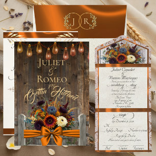 Wildblumen, rotes Band und Lichter RSVP Karte