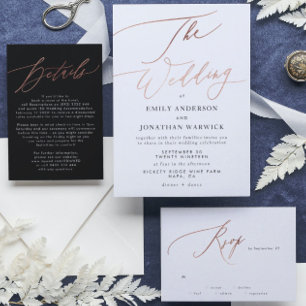 Moderne Rose Gold Calligraphy Wedding Einladung