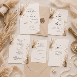 Neutrale Pampas Botanische Hochzeit Danke Karte