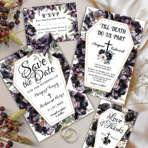 Gothic Coffin Black Peony Wedding Card Einladung