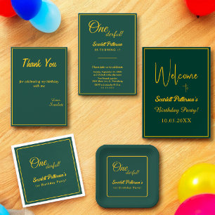 Minimal Chic Grün und Gold Delikat 1. Geburtstag Dankeskarte