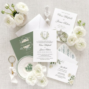 Weiße Rosen-Aquarell-Weingut-Hochzeit Begleitkarte