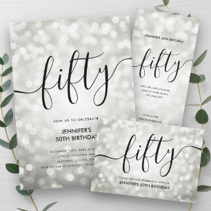 Script Silver Glitzer Lights 50. Geburtstag Runder Aufkleber