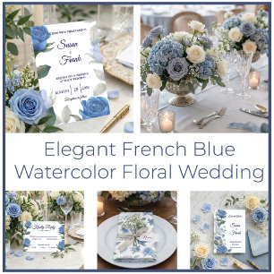Elegante blaue Rose Aquarell Blumen Hochzeit Einladung