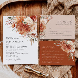 Boho Terracotta Dahlia Floral Elegante Hochzeit RSVP Karte
