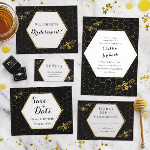Oh Honey Bee Black Gold Custom Wedding Einladung