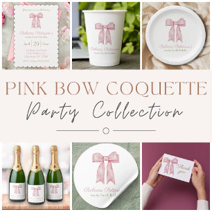 Coquette Pink Wasserfarben Bow Feminine TagParty Einladung