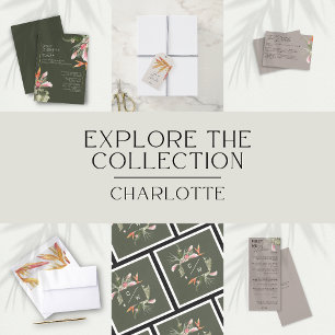 Einfache tropische Flora QR Code Dunkelgrün RSVP Karte