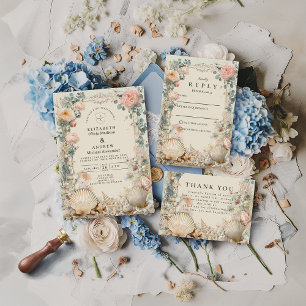Küsten-Meeresschnecken-Botanische Hochzeit RSVP Karte