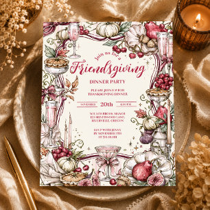 Romantisches Coquette-Friendsgiving-Dinner Einladung