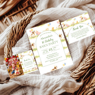 Foto Skurrile Bauernhoftiere Pastell 1. Geburtstag Dankeskarte