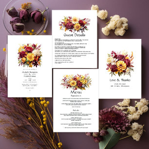 Details zu Maroon und Yellow Floral Wedding Begleitkarte