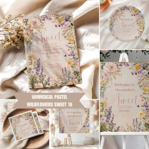 Romantische Pink Pastel Wildblumen Sweet 16 Banner