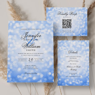 Elegant Wedding Bokeh Lights Romantic Navy Blue Einladung