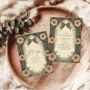 Vintage Coquette Bow Floral Art Nouveau Hochzeit Einladung