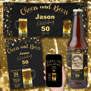 50. Geburtstag Cheers and Bers Black and Gold Rechteckiger Pappuntersetzer