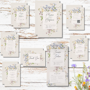 Delikate Boho Wildblumen Cream Wedding Dankeskarte