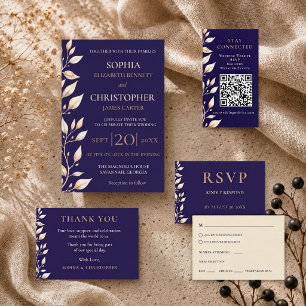 Elegante Navy Botanische Umrandung Hochzeit Menükarte