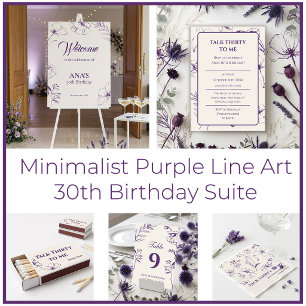 Minimalist Lila Blumen 30. Geburtstag Tischnummer