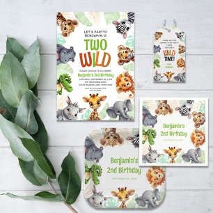 Safari Jungle Animal Kid's Two Wild Birthday Party Quadratischer Aufkleber
