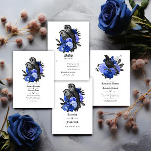 Vintag Royal Blue Owls Gothic Wedding RSVP Karte