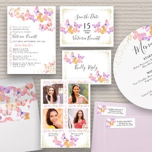 Butterfly Skies Coral Gold Confetti Save the Date Ankündigungspostkarte