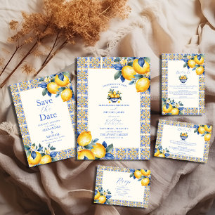 Chic Lemon Blumengrün mediterrane Hochzeit Begleitkarte