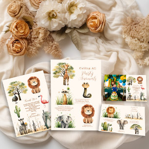 Foto ruft alle Party Tiere Safari Geburtstag Dankeskarte