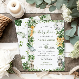Chic Greenery Niedliche Jungle Animals Baby Sip an Einladung