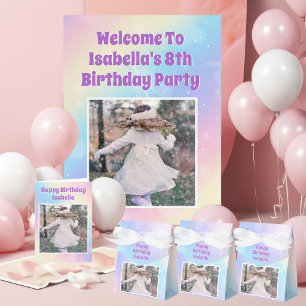 Hübsche Pastel Rainbow Foto Girls Geburtstagsparty Poster