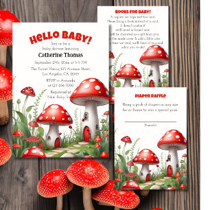 Red Mushroom Fungi Woodland Babydusche Einladung