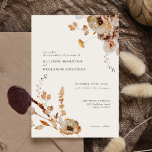 Elegant Modern Woodland Fall Floral Wedding Einladung