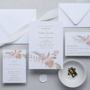 Plain Romantic Watercolor Florals Wedding Einladung