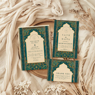 Teal-Bogen-Islamische-Hochzeit Dankeskarte