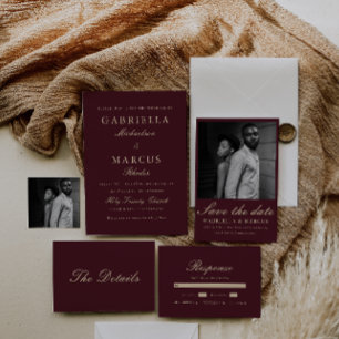 Einfache und elegante Hochzeit mit tiefem Violett Einladung