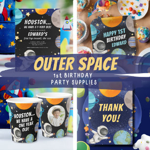 Outer Space Kid's Birthday Danke Quadratischer Aufkleber