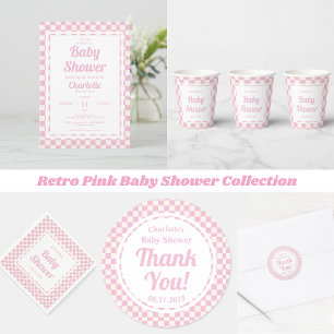 Retro Pink Pastel Karo Muster Girl Babydusche Einladung