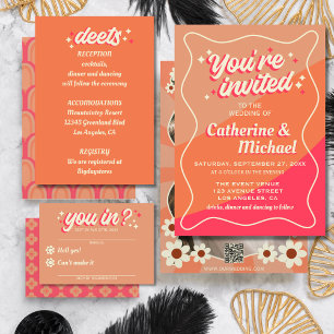 Retro Groovy Bold Typografy Colorful 70er Hochzeit Einladung