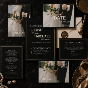 Minimalistische Schwarz-Weiß-Formal-Foto-Hochzeit Einladung