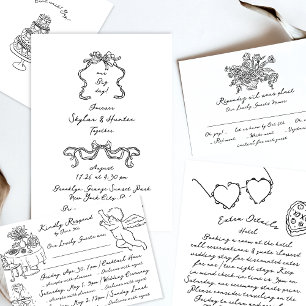 Boho Doodle handschriftlich Retro Schwarz & Weiß E Einladung