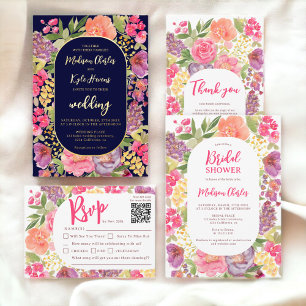 Bohemische, leuchtend blumengeschichte Hochzeit RSVP Karte