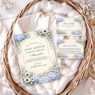 Vintage-Hortensien-Blumenrahmen-Baby-Party Einladung