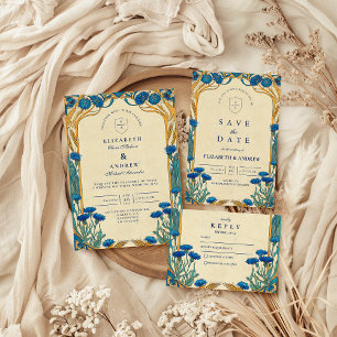 Golden Cornflower Jugendstil Hochzeit RSVP Karte