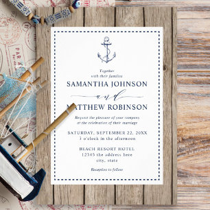 Nautic Anchor Rustic Wood Wedding Einladung